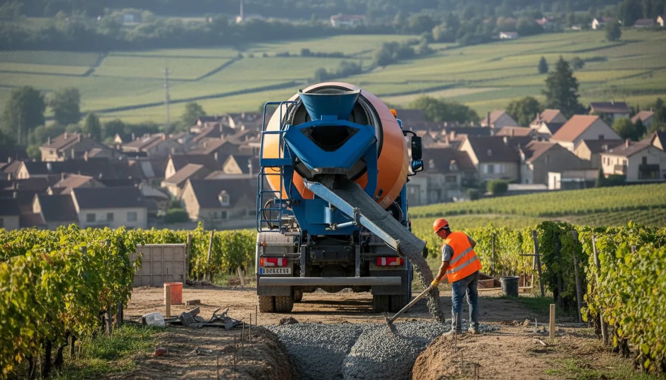 Camion toupie livrant du béton prêt à l'emploi à Clamecy