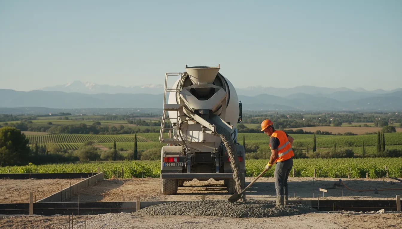 Camion toupie livrant du béton prêt à l'emploi à Frontignan