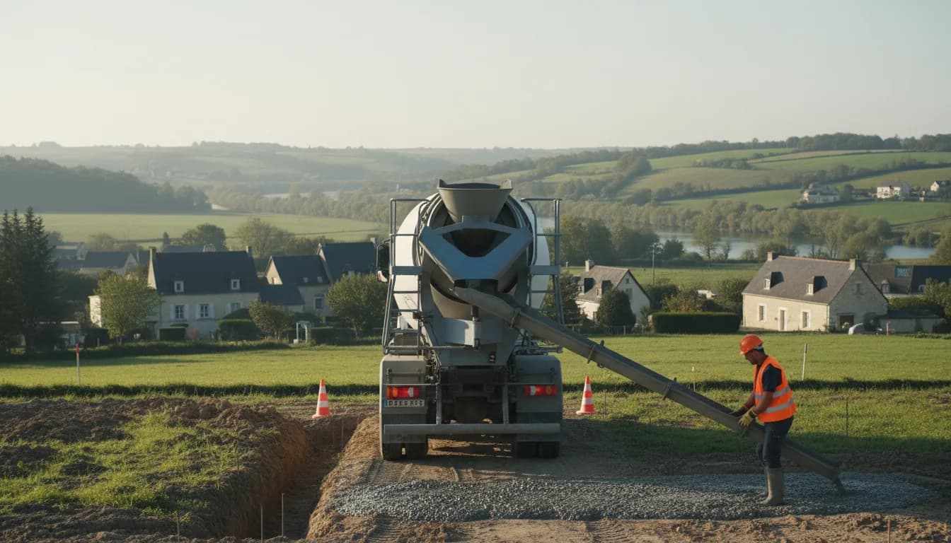 Camion toupie livrant du béton prêt à l'emploi à Challans